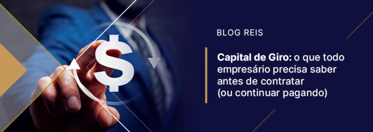 Empresário tocando símbolo de cifrão com seta circular, representando decisões estratégicas sobre capital de giro no blog da Reis Revisional.